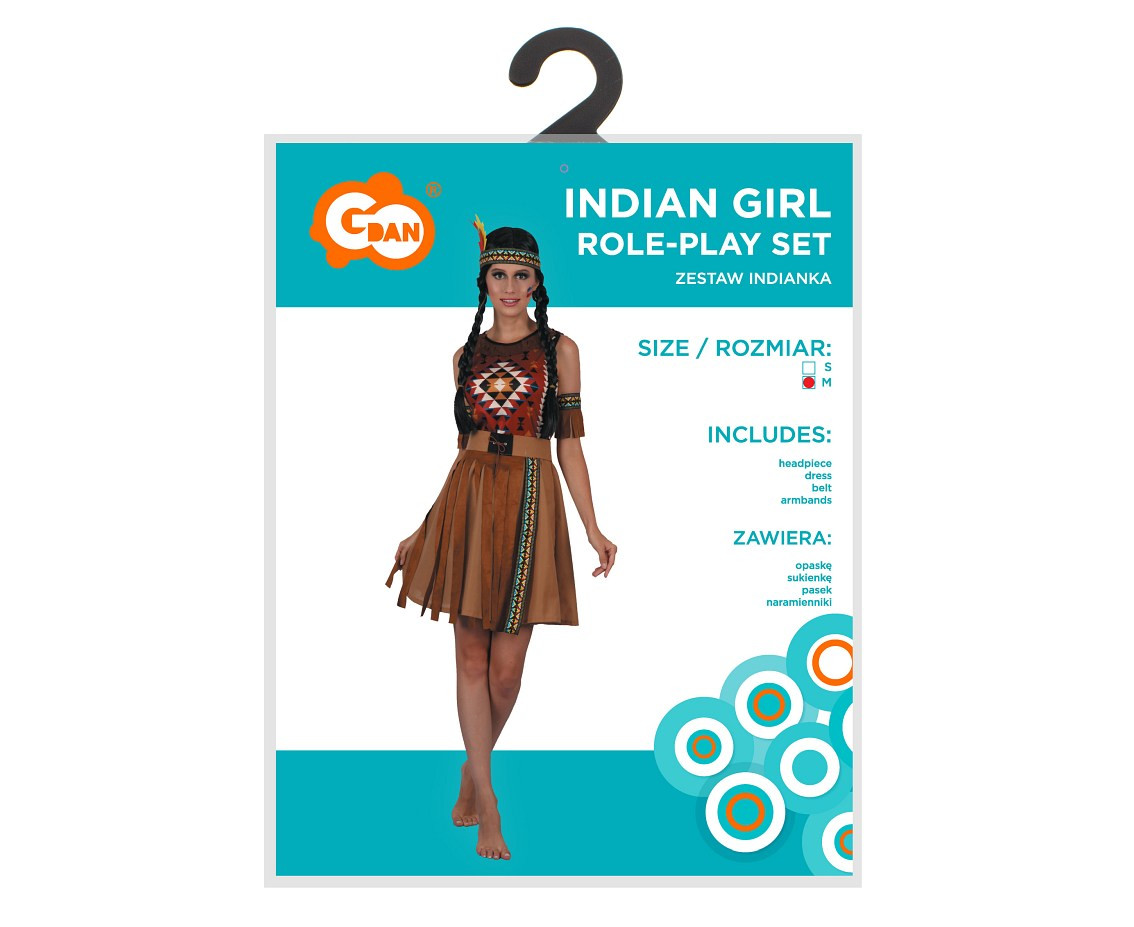Role play-set for adult Indian Girl (headpiece, dress, belt, armbands), size S