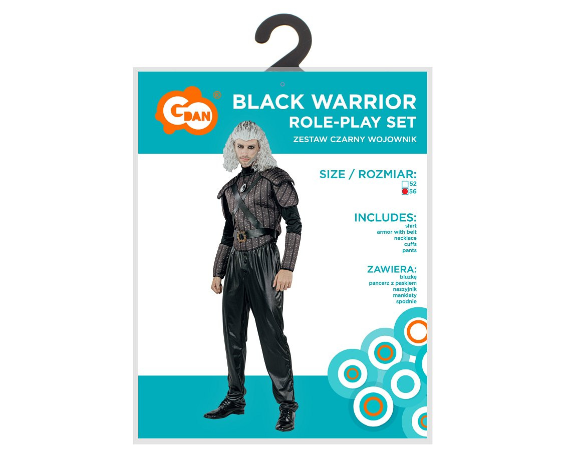 Role play-set for adult Black Warrior (shirt, armor with belt, necklace, cuffs, pants), size 56 EOL
