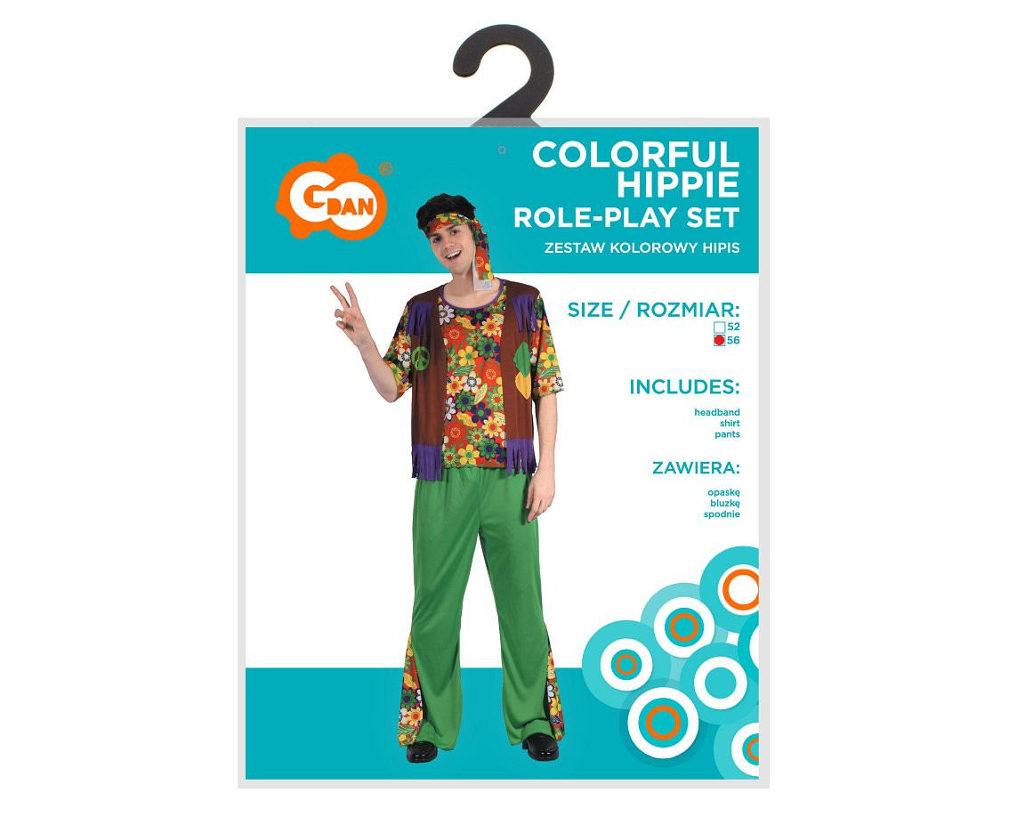 Role play-set for adult Colorful Hippie (headband, shirt, pants), size 56