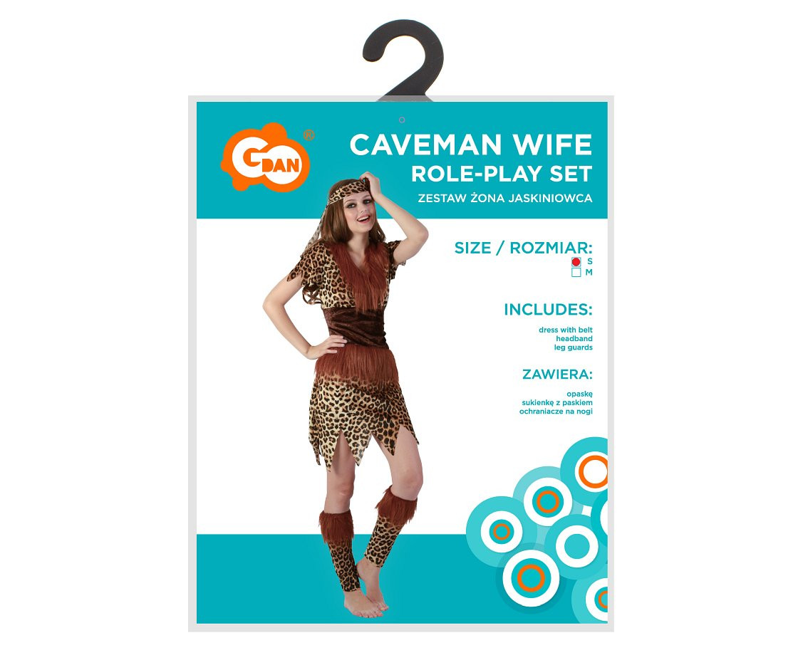 Role play-set for adult Caveman Wife (dress with belt, headband, leg guards), size S