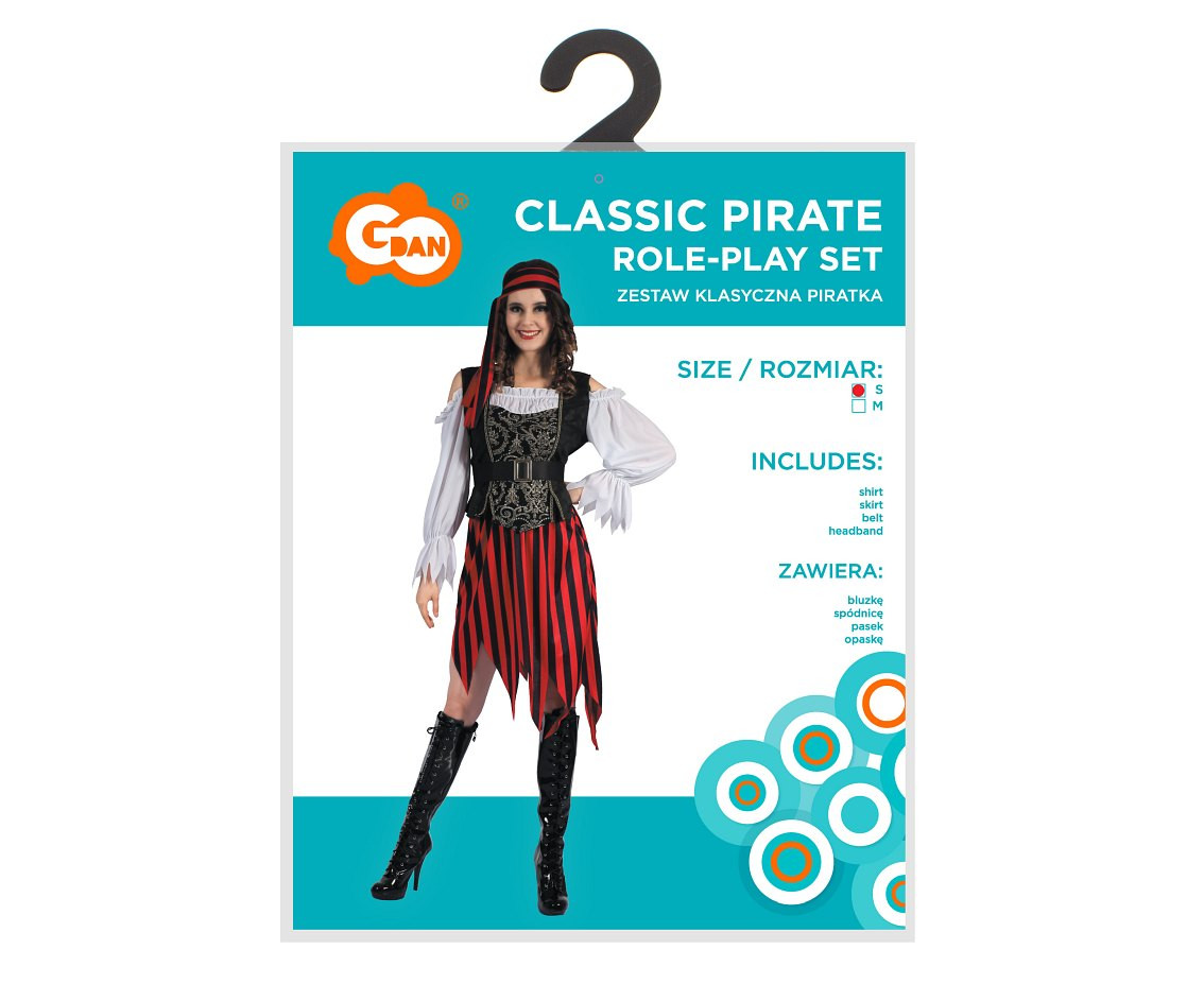 Role play-set for adult Classic Pirate (shirt, skirt, belt, headband), size S