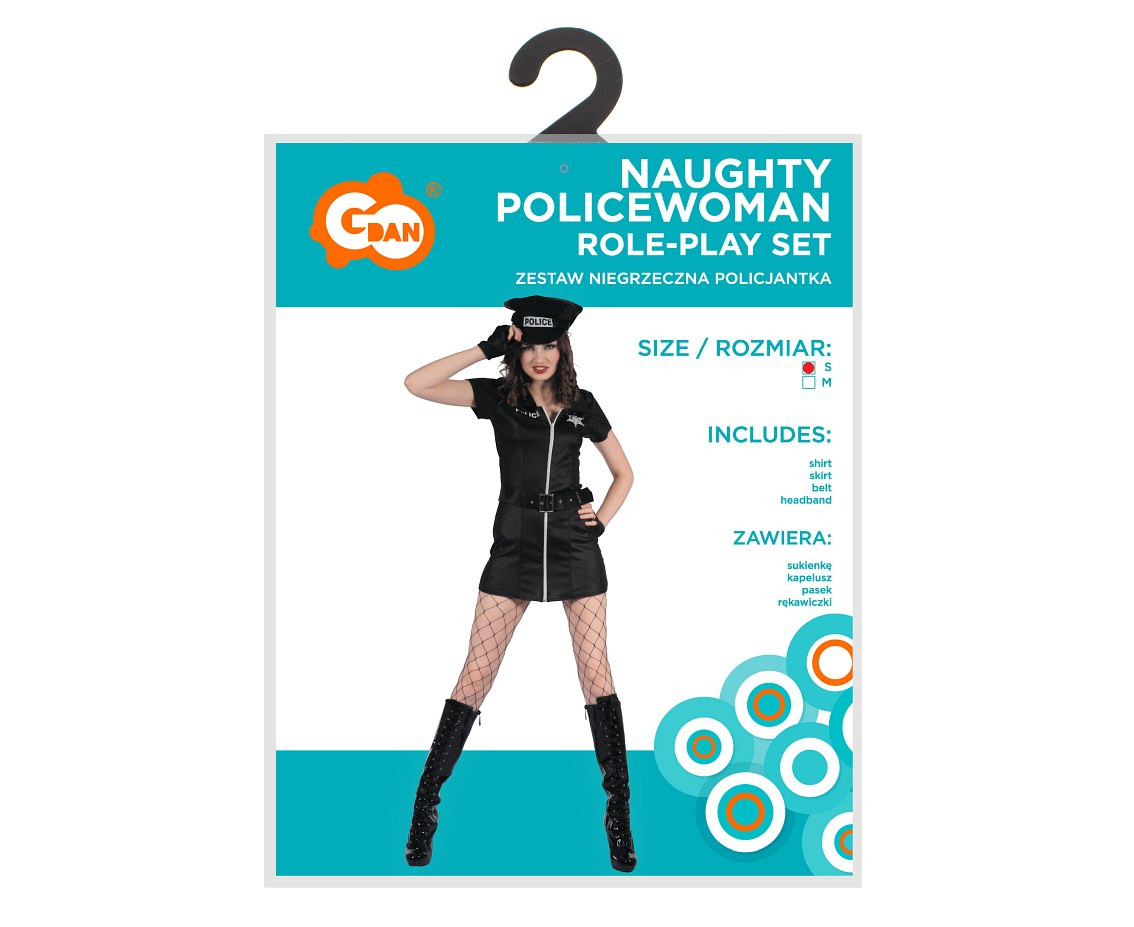 Role play-set for adult Naughty Policewoman (shirt, skirt, belt, headband), size S