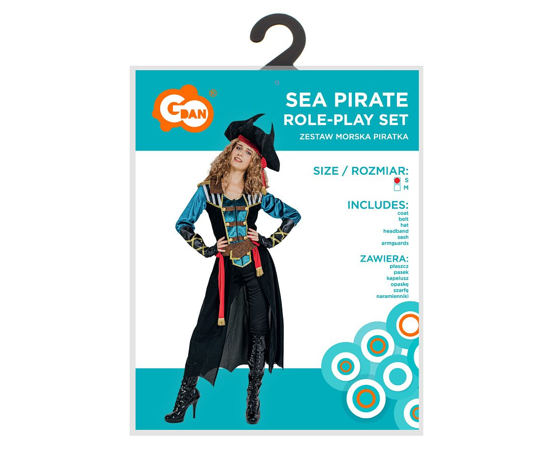 Role play-set for adult Sea Pirate (coat, belt, hat, headband, sash, armguards), size S