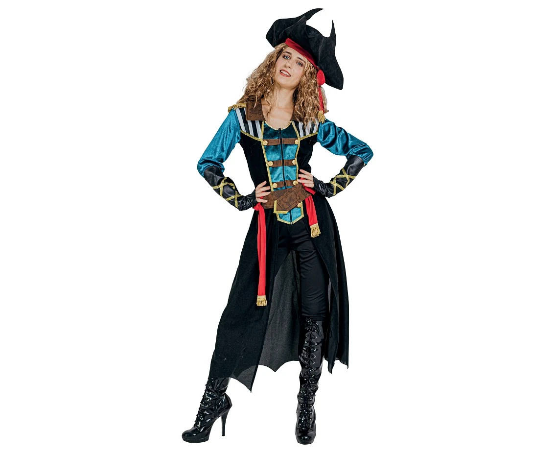Role play-set for adult Sea Pirate (coat, belt, hat, headband, sash, armguards), size S