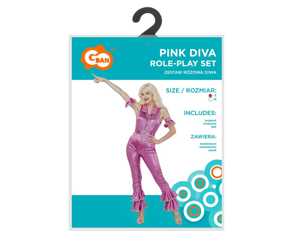 Role-play set for adult Pink Diva (jumpsuit, armbands, belt), size S EOL