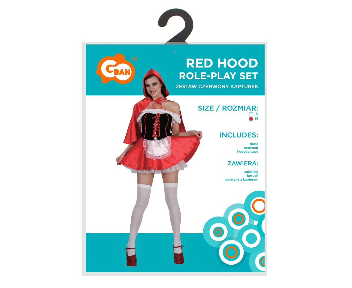 Role play-set for adult Red Hood (dress, petticoat, hooded cape), size M