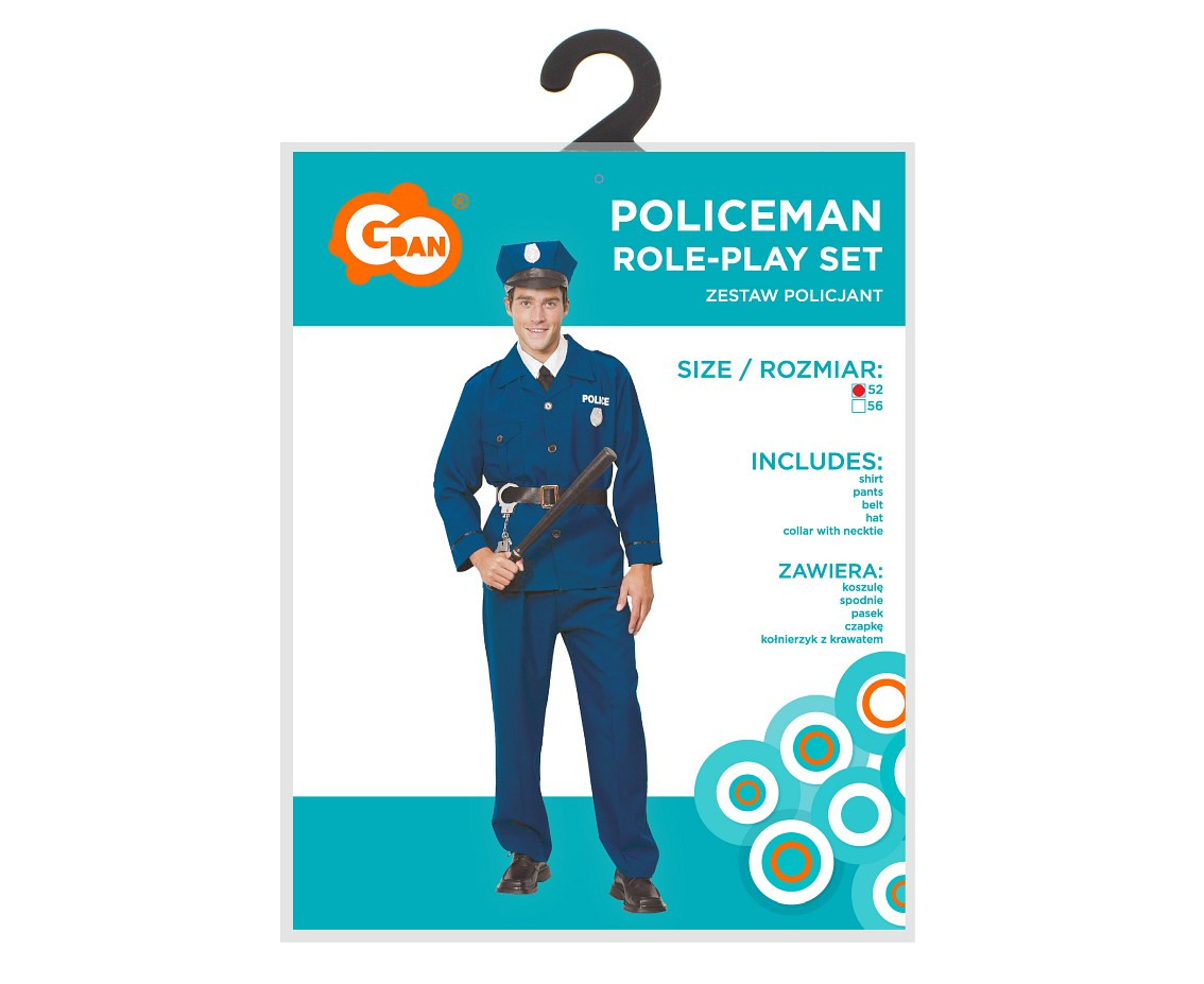 Role play-set for adult Policeman (shirt, pants, belt, hat,), size 52