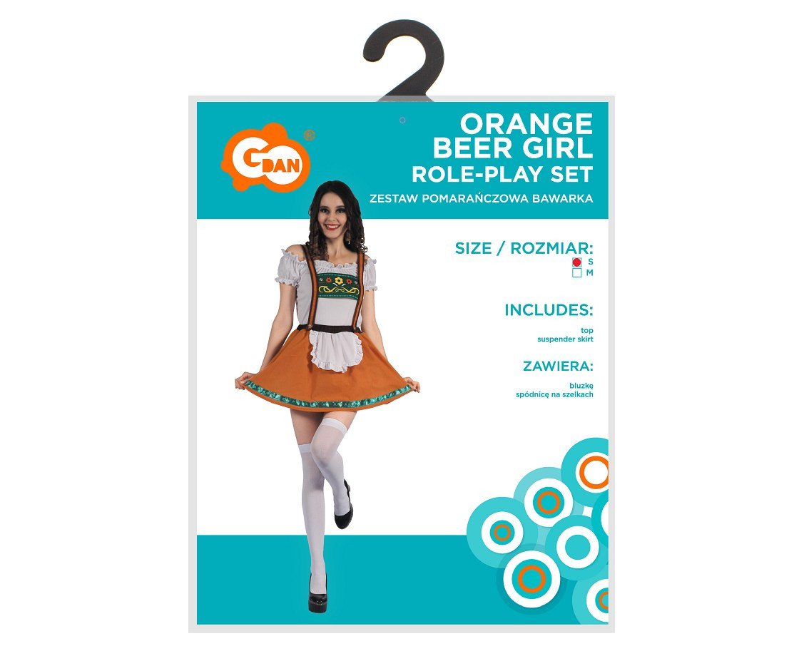 Role play-set for adult Orange Beer Girl (top, suspender skirt), size S EOL
