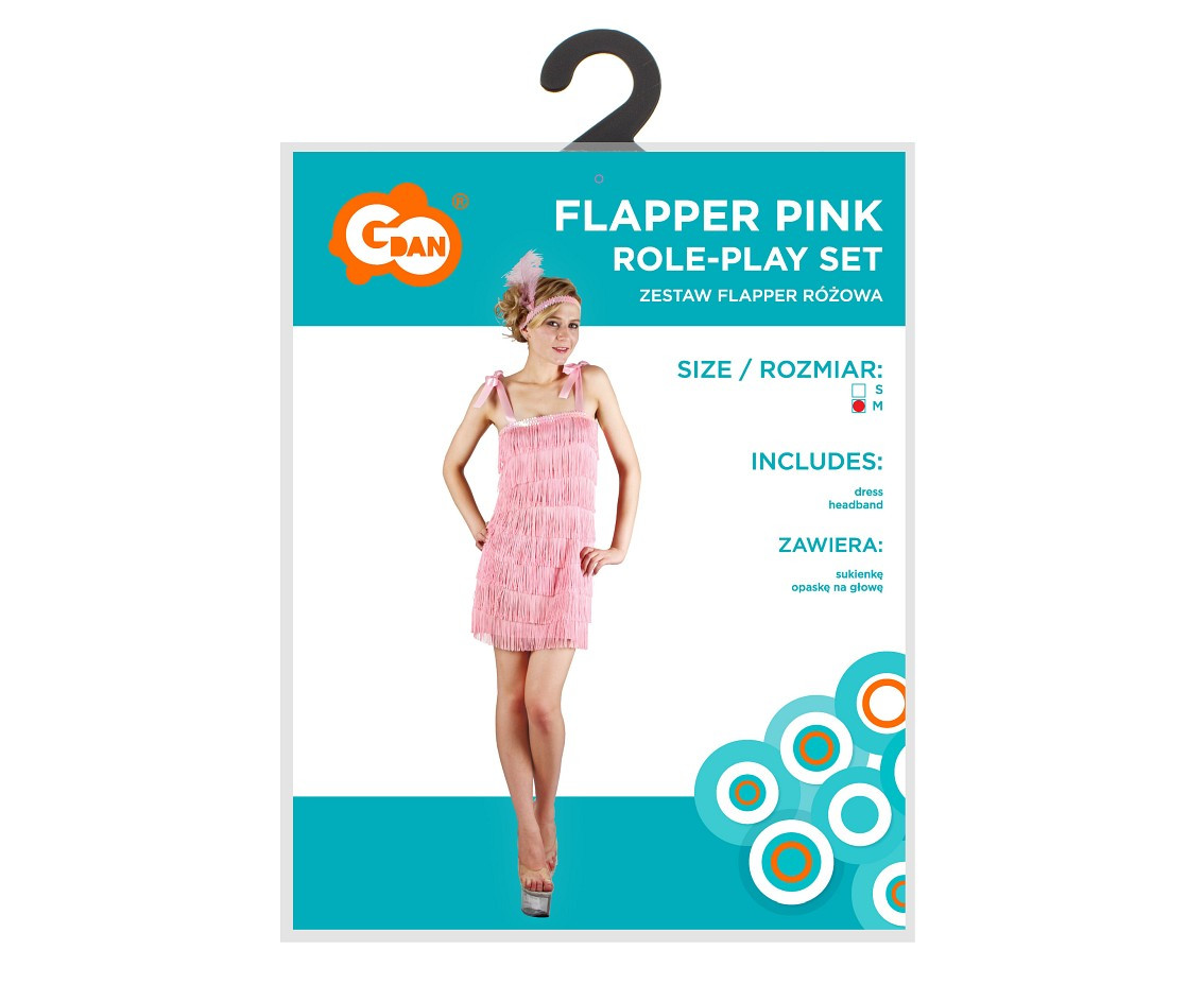 Role play-set for adult Flapper Pink (dress, headband), size M EOL