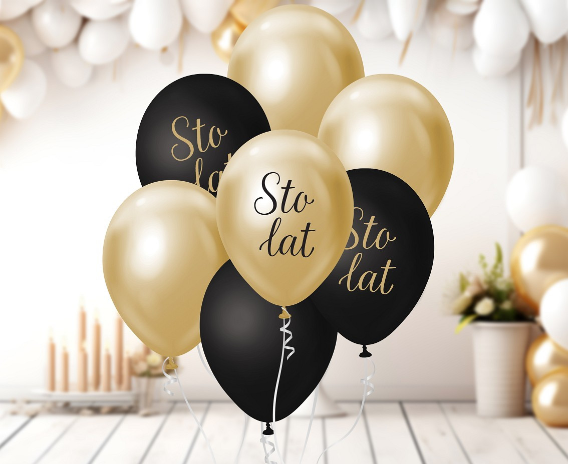 B&C Balloon Bouquet, Sto Lat, l. gold and black, 7 pcs.