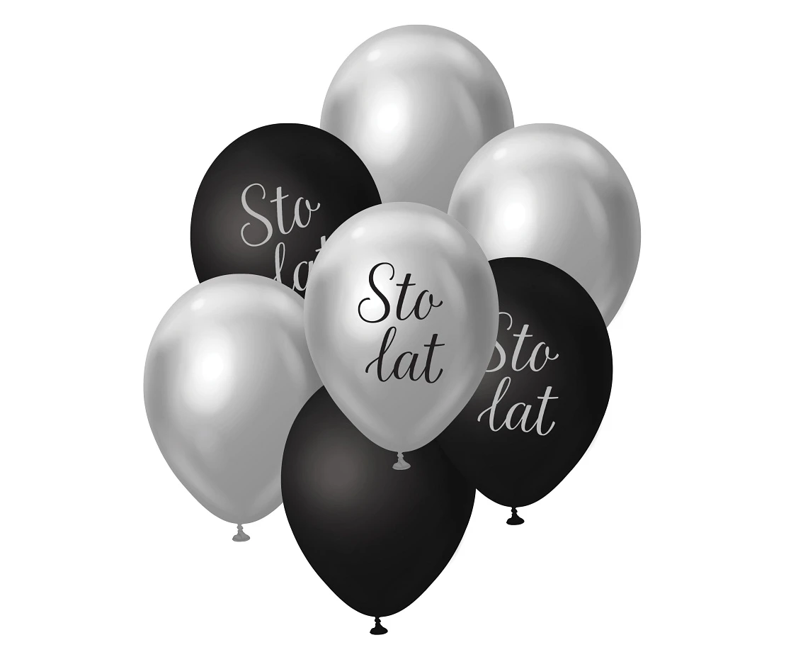 B&C Balloon Bouquet, Sto Lat, silver and black, 7 pcs.