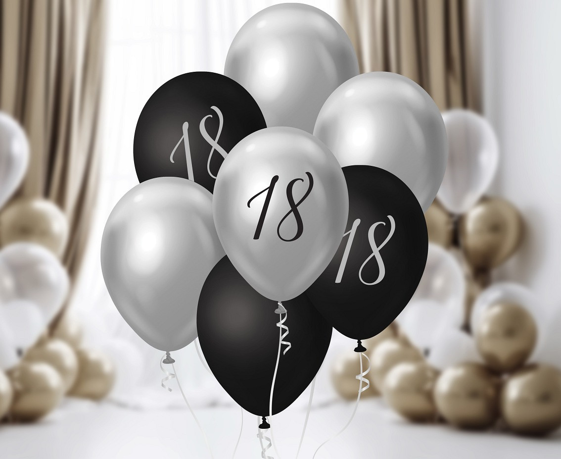 B&C Balloon Bouquet, 18, silver and black, 7 pcs.