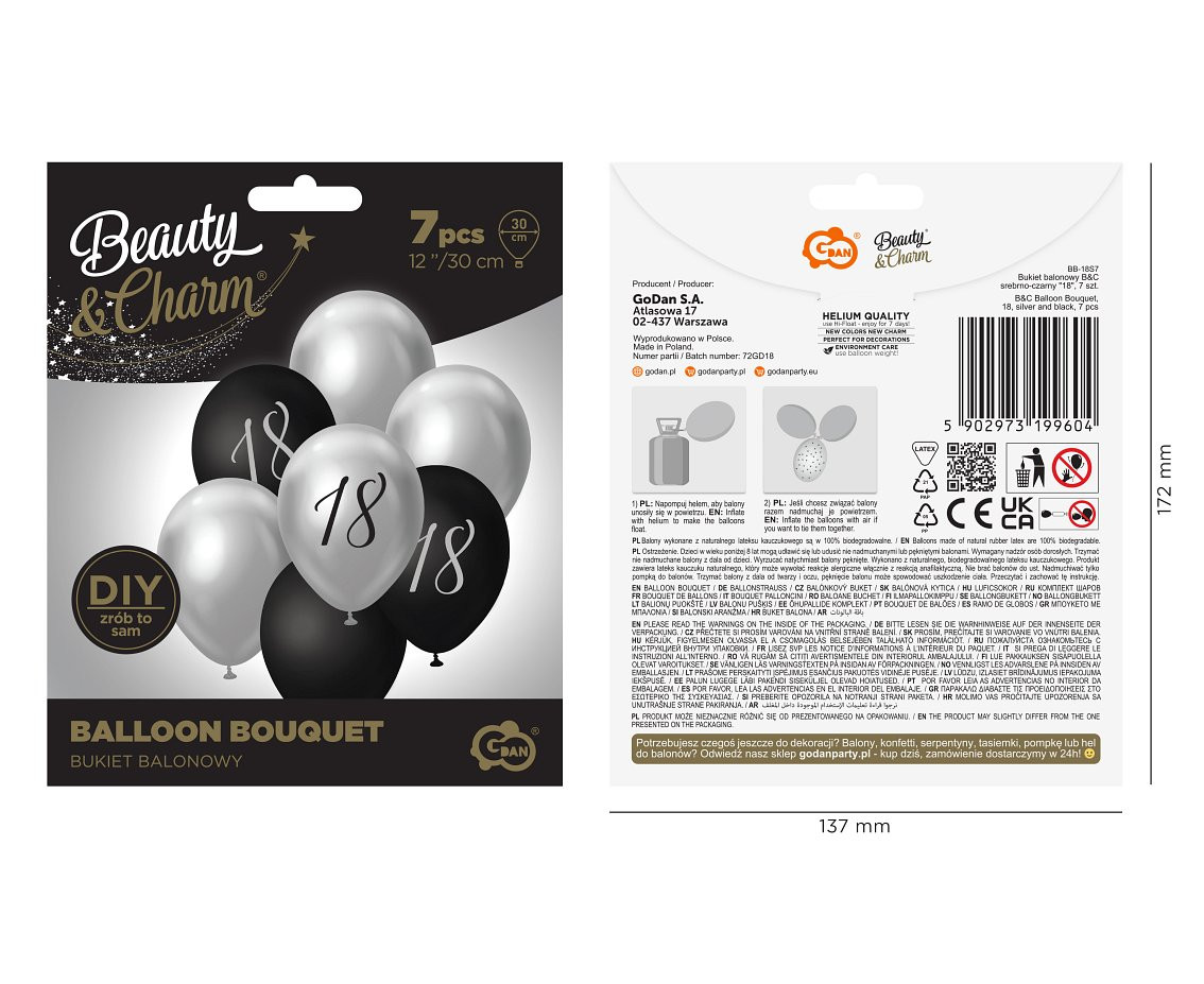 B&C Balloon Bouquet, 18, silver and black, 7 pcs.