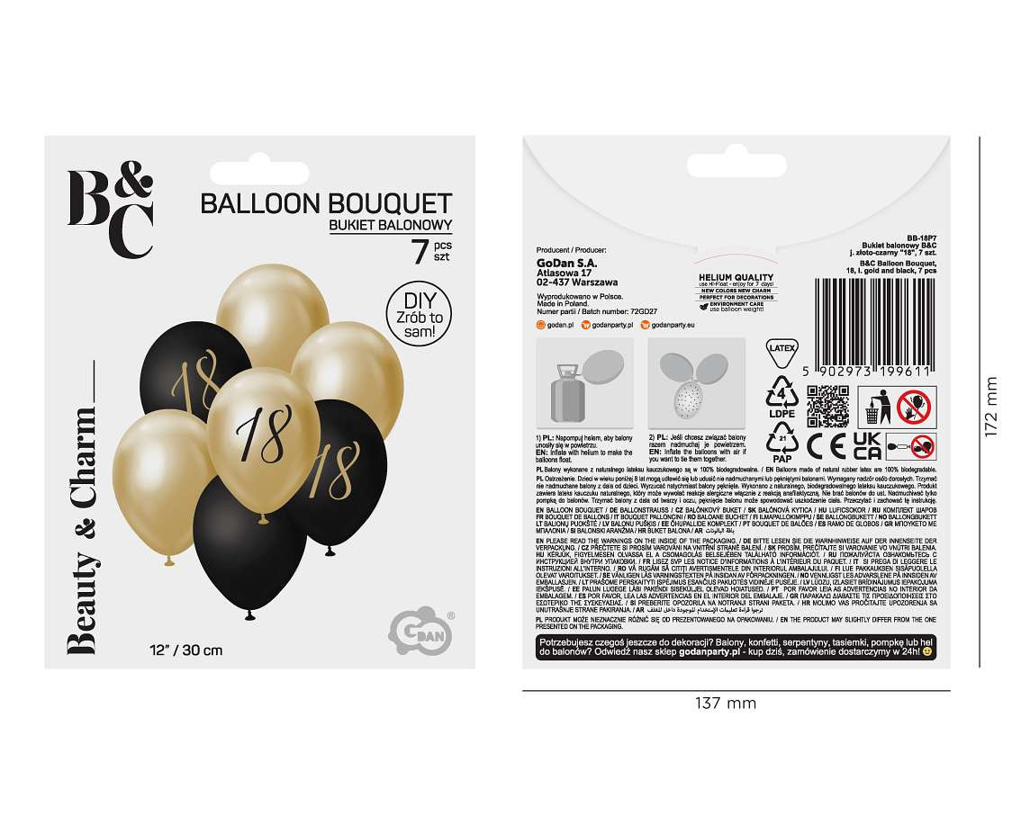 B&C Balloon Bouquet, 18, l. gold and black, 7 pcs.