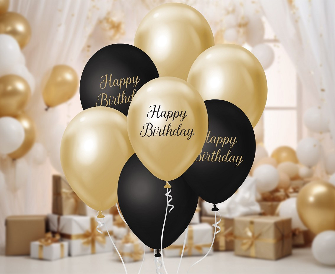 B&C Balloon Bouquet, Happy Birthday, l. gold and black, 7 pcs.