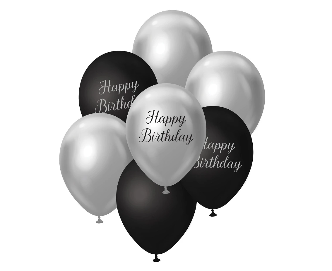 B&C Balloon Bouquet, Happy Birthday, silver and black, 7 pcs.