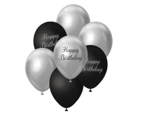 B&C Balloon Bouquet, Happy Birthday, silver and black, 7 pcs.