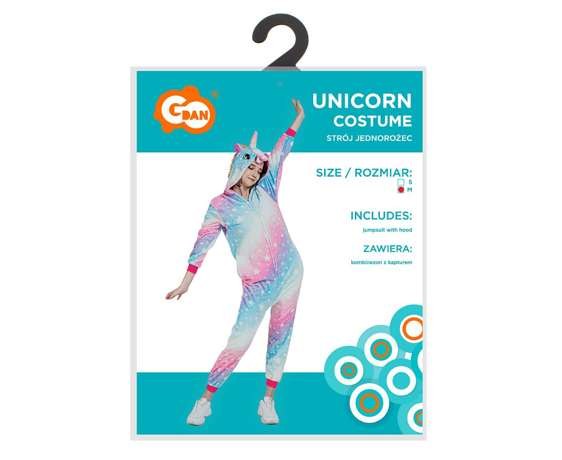 Costume for adult Unicorn (jumpsuit with hood), size M EOL