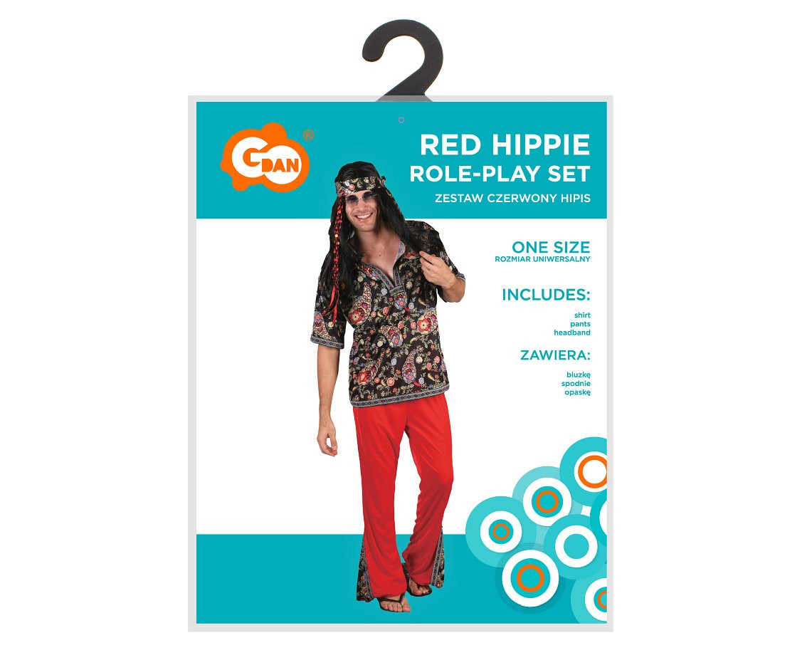 Role play-set for adult Red Hippie (shirt, pants, headband), one size