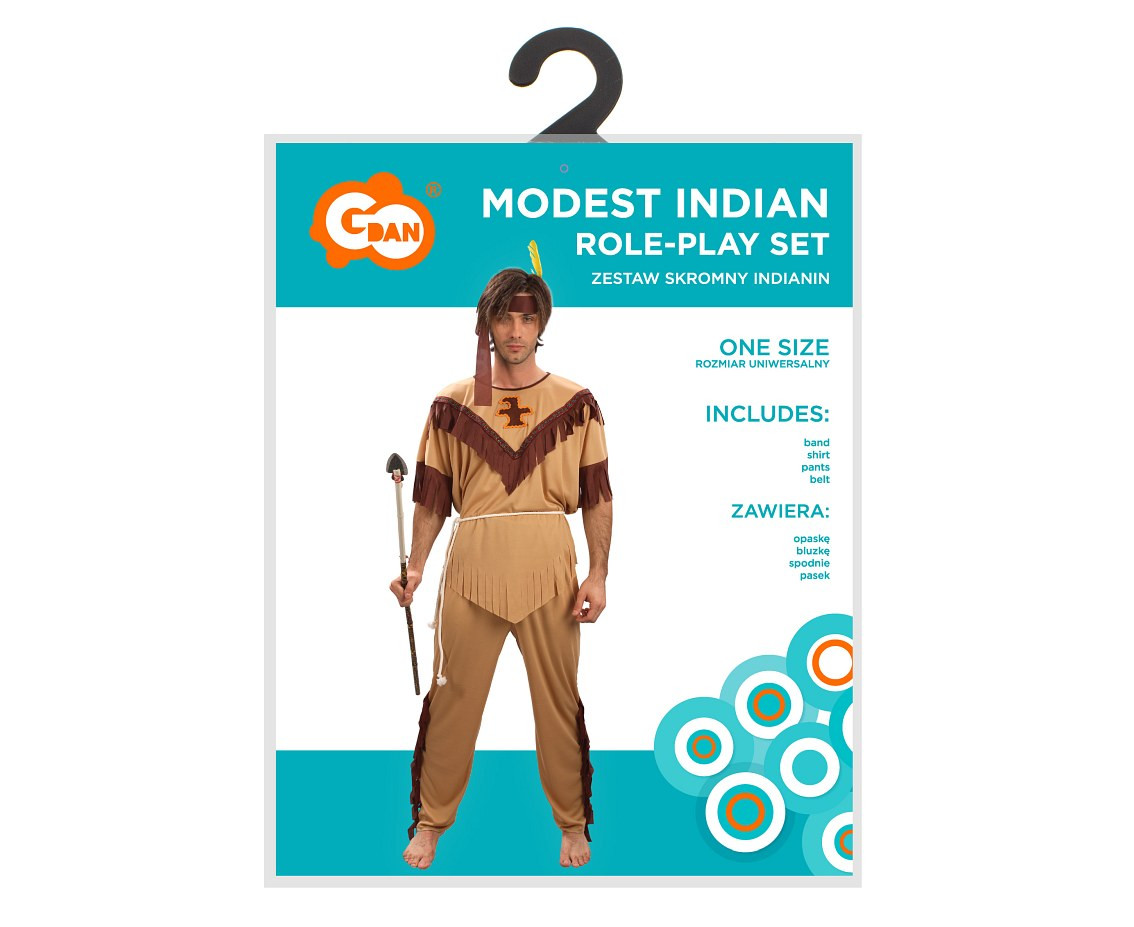 Role play-set for adult Modest Indian (band,shirt, pants, belt), one size