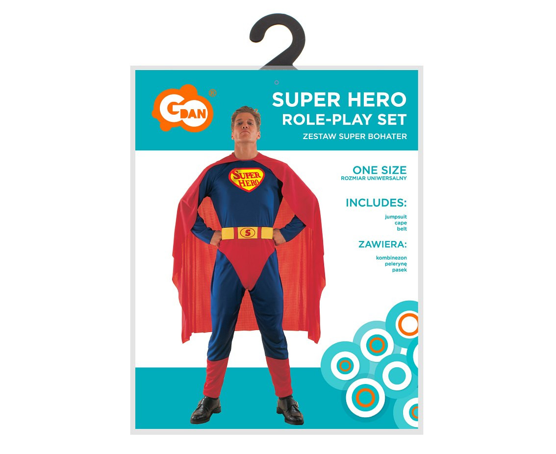 Role-play set for adult Super Hero(jumpsuit, cape, belt), one size