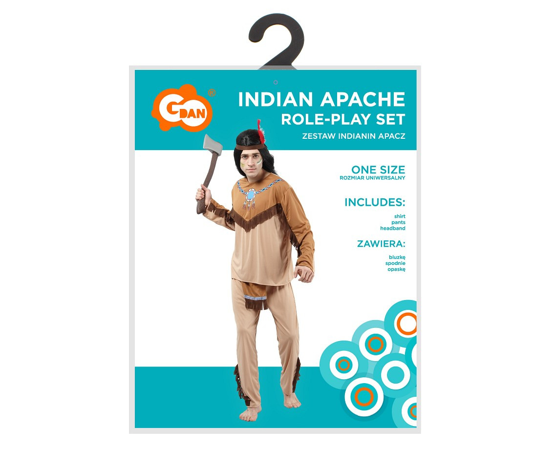 Role play-set for adult Indian Apache (shirt, pants, headband) , one size