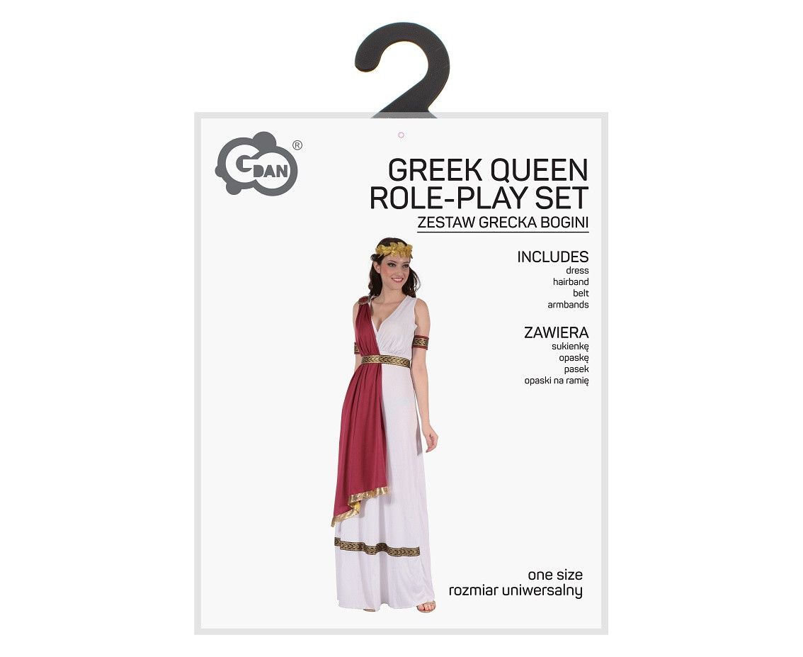 Role play-set for adult Greek Queen (dress, hairband, belt, armbands), one size