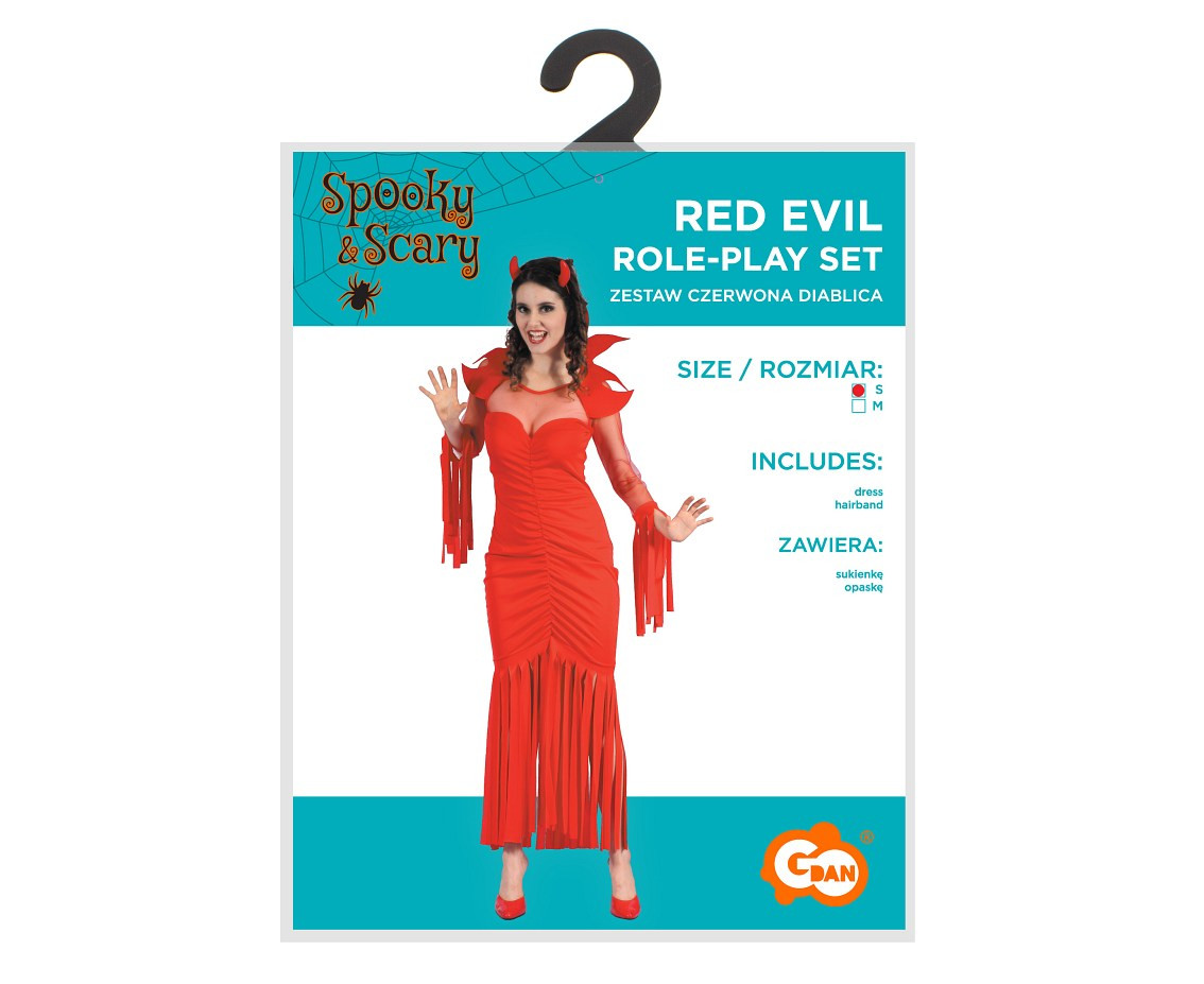 Role play-set for adult Red Evil (dress, hairband), size S EOL