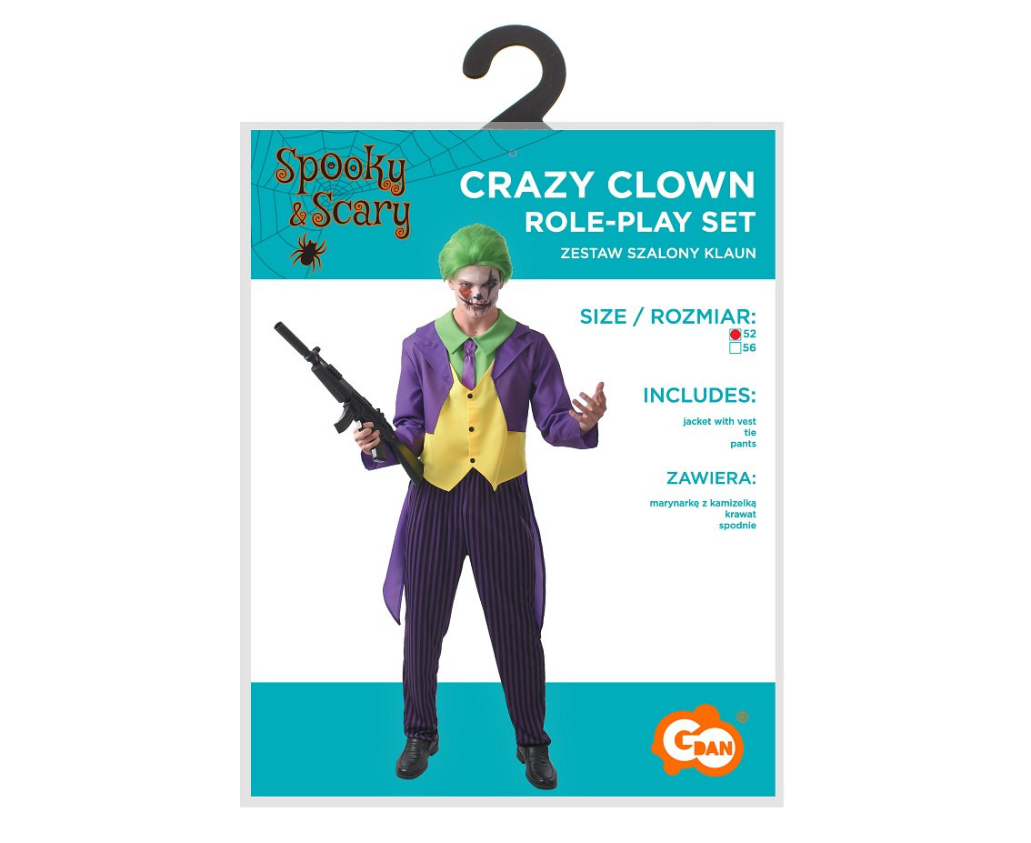 Role play-set for adult Crazy Clown (jacket with vest, tie, pants), size 52