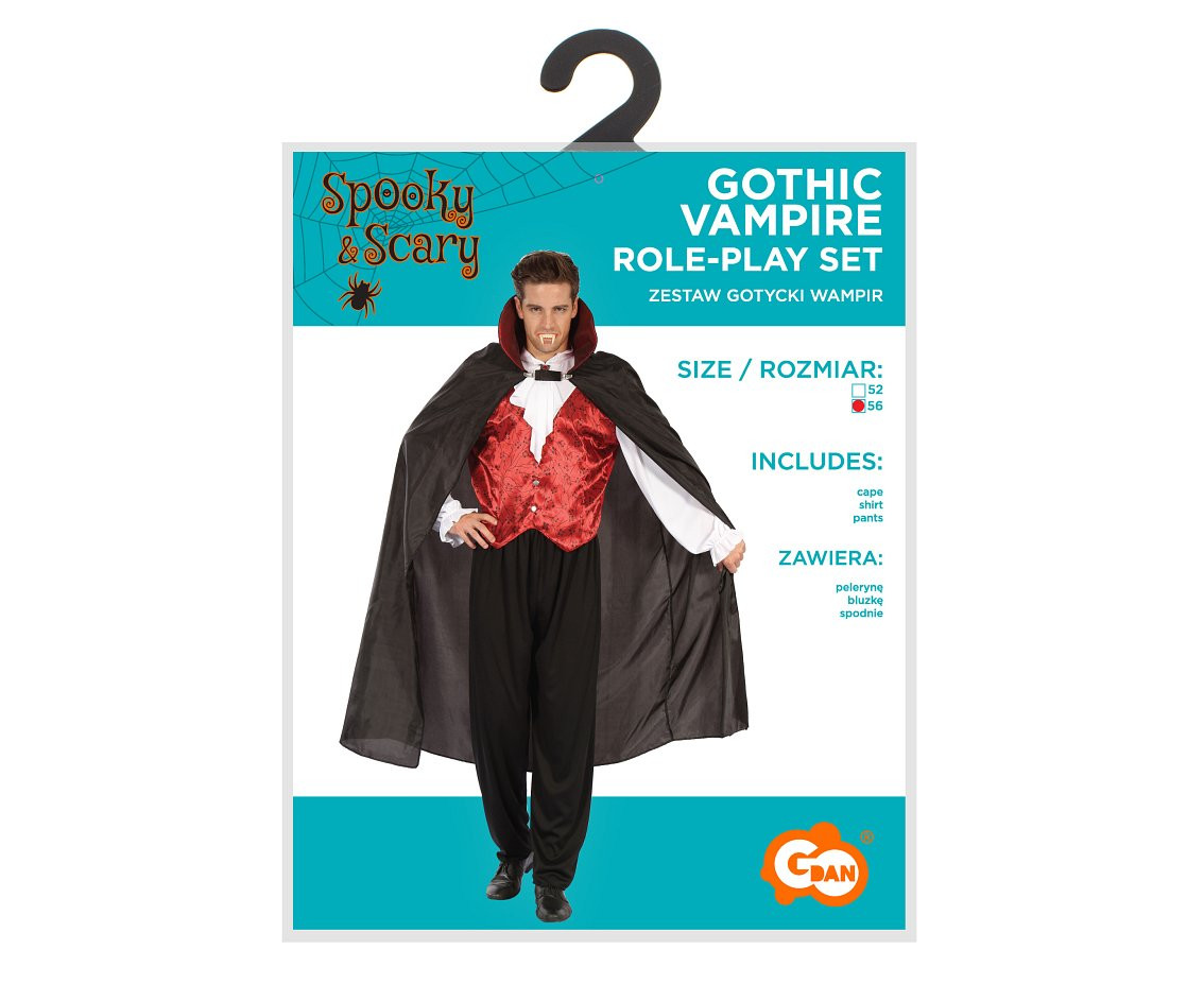 Role play-set for adult Gothic Vampire (cape, shirt, pants), size 56