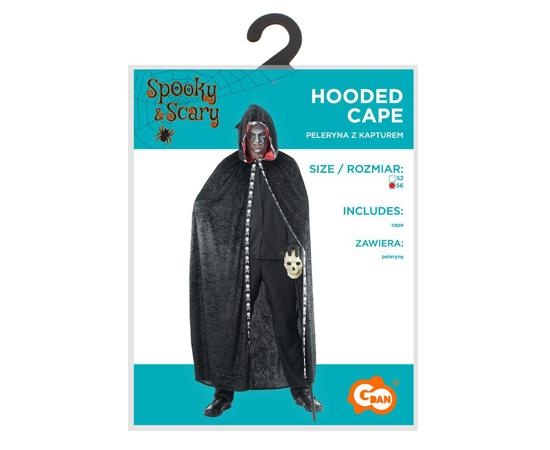 Hooded cape for adult, black, size 56 EOL