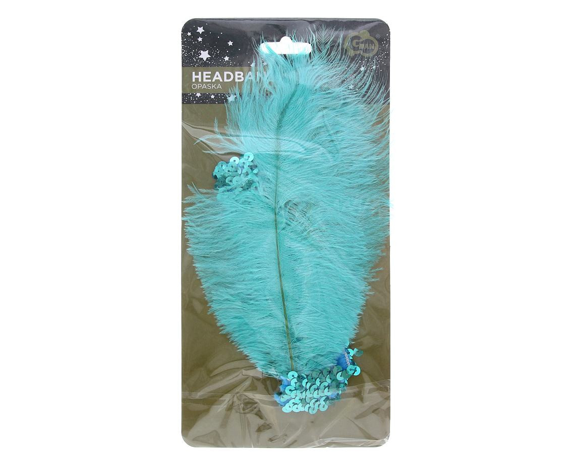 Headband with feather Retro, turquoise