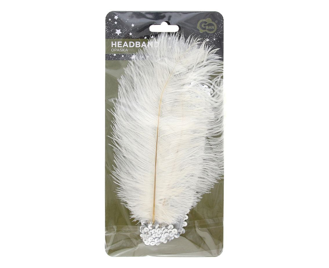 Headband with feather Retro, white