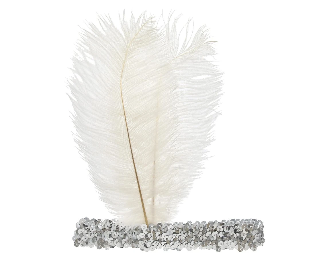 Headband with feather Retro, white