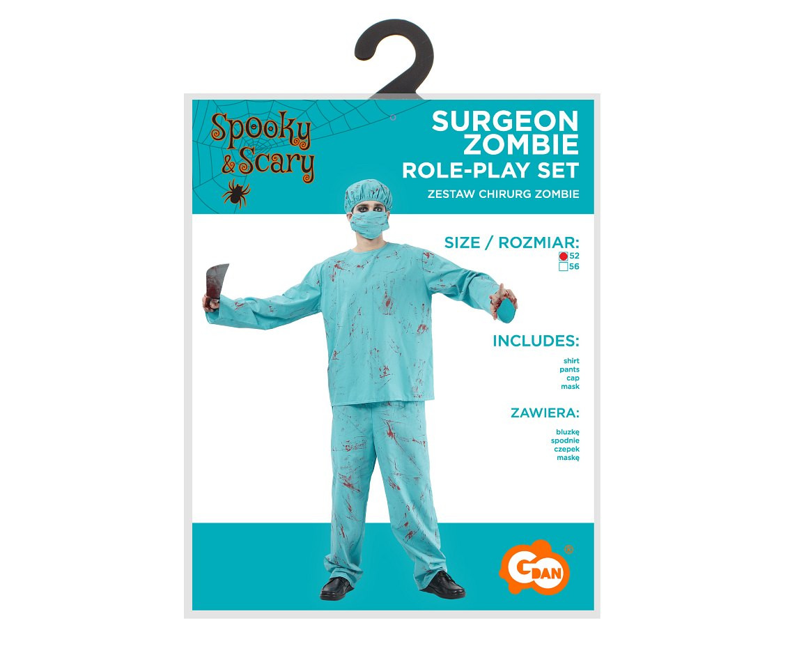 Role play-set for adult Surgeon Zombie (shirt, pants, cap, mask), size 52