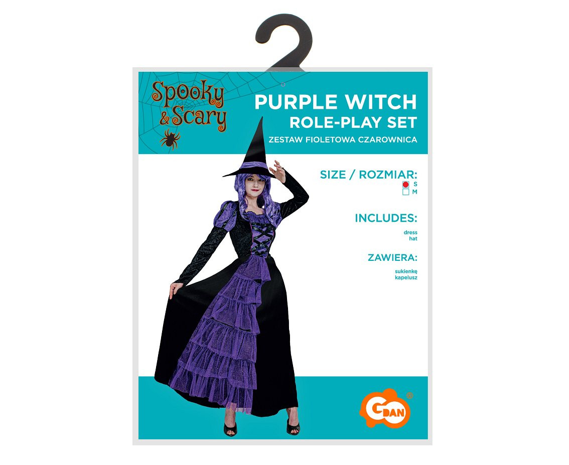 Role play-set for adult Purple Witch (dress, hat), size S