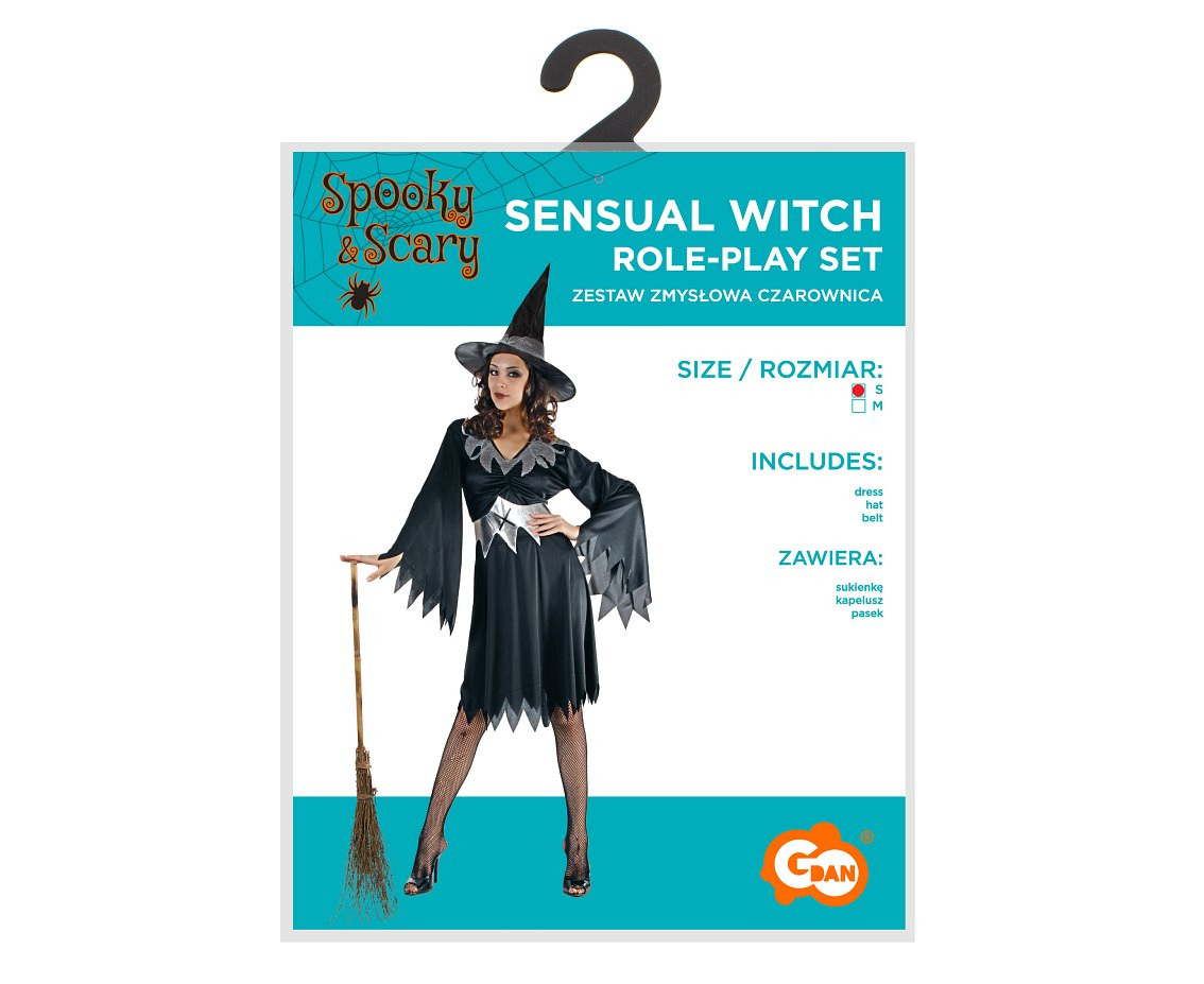 Role play-set for adult Sensual Witch (dress, hat, belt), size S