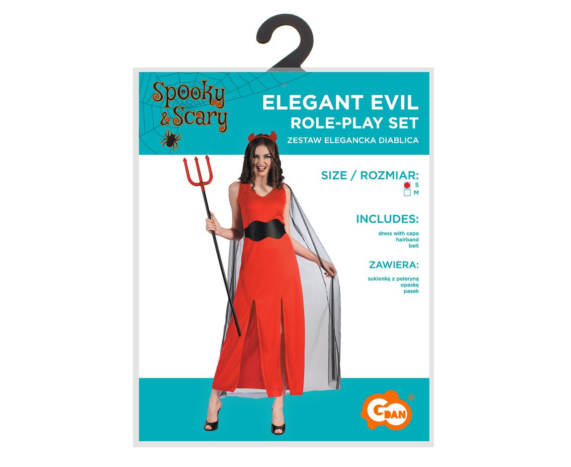 Role play-set for adult Elegant Evil (dress with cape, hairband, belt), size S