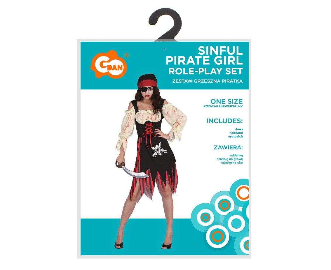 Role play-set for adult Sinful Pirate Girl (dress, hairband, eye patch), one size