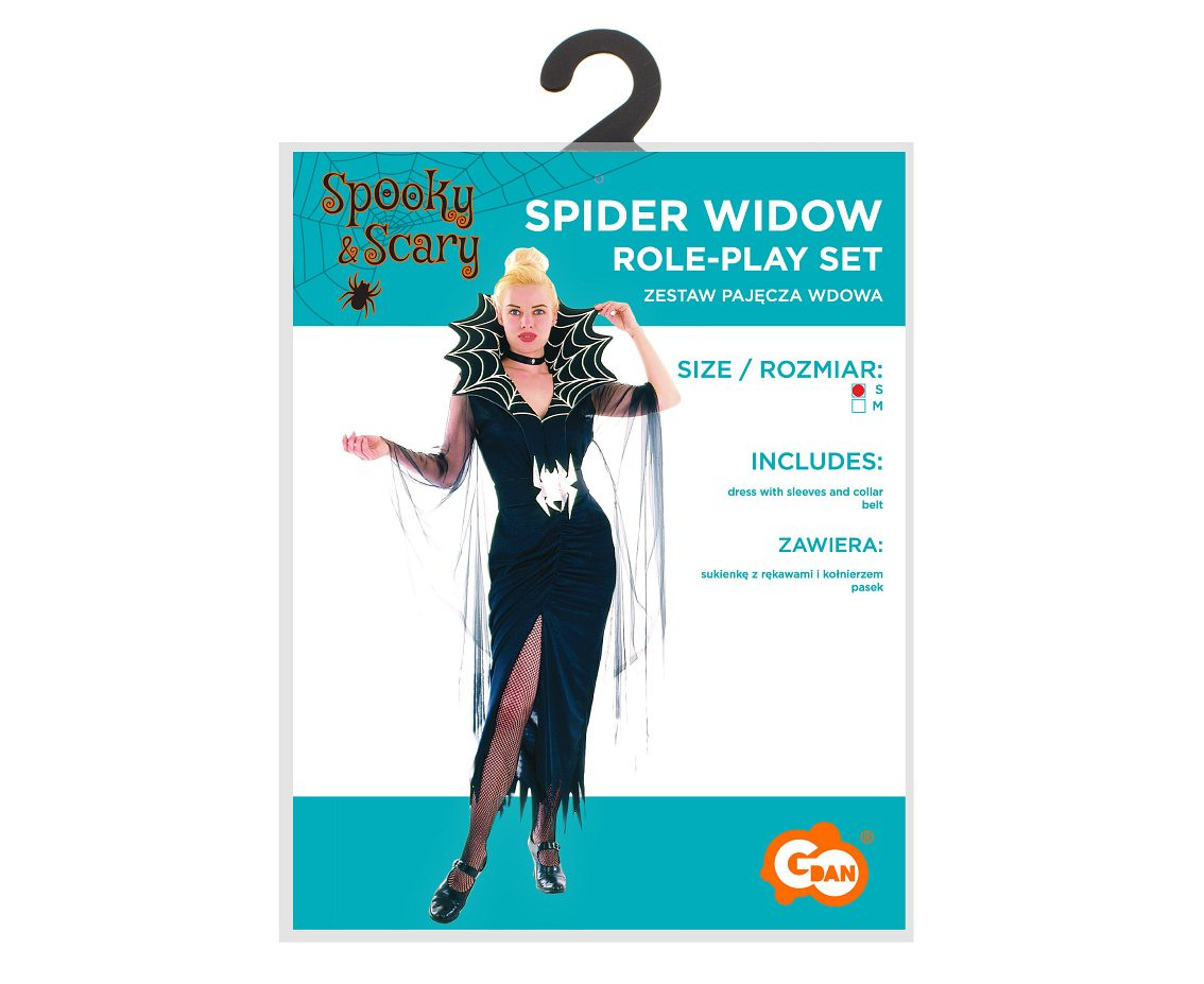 Role play-set for adult Spider Widow (dress with sleeves and collar, belt), size S