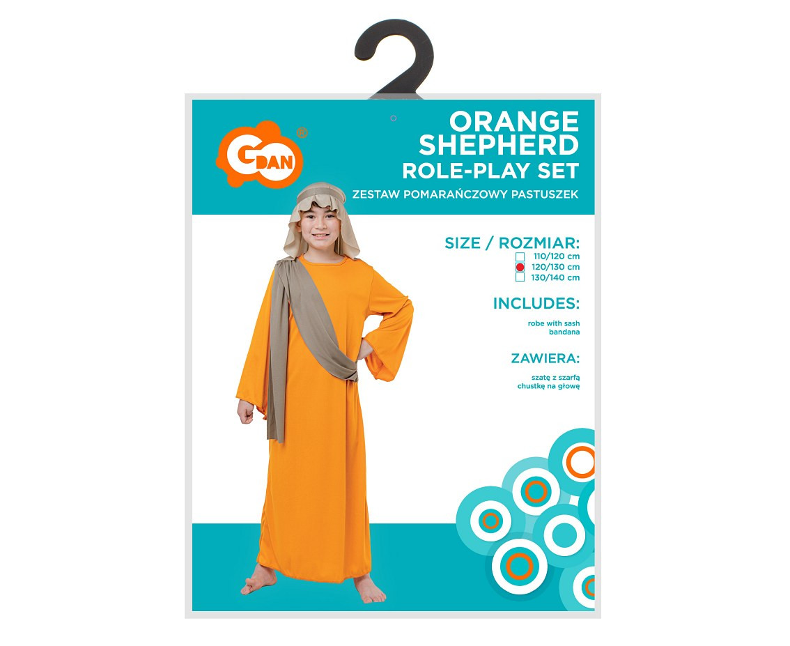 Role play-set for kids Orange Shepherd (robe with sash, bandana), size 120/130 cm
