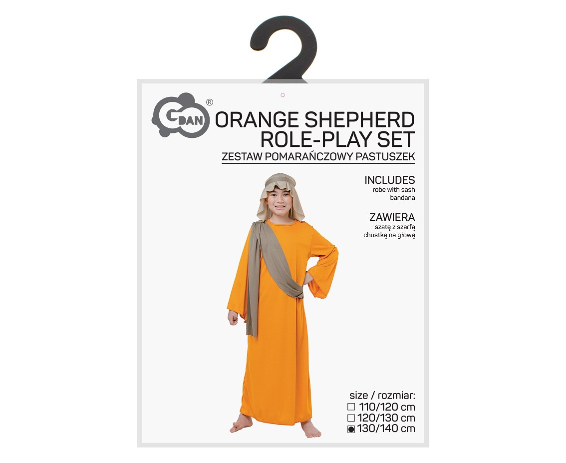 Role play-set for kids Orange Shepherd (robe with sash, bandana), size 130/140 cm