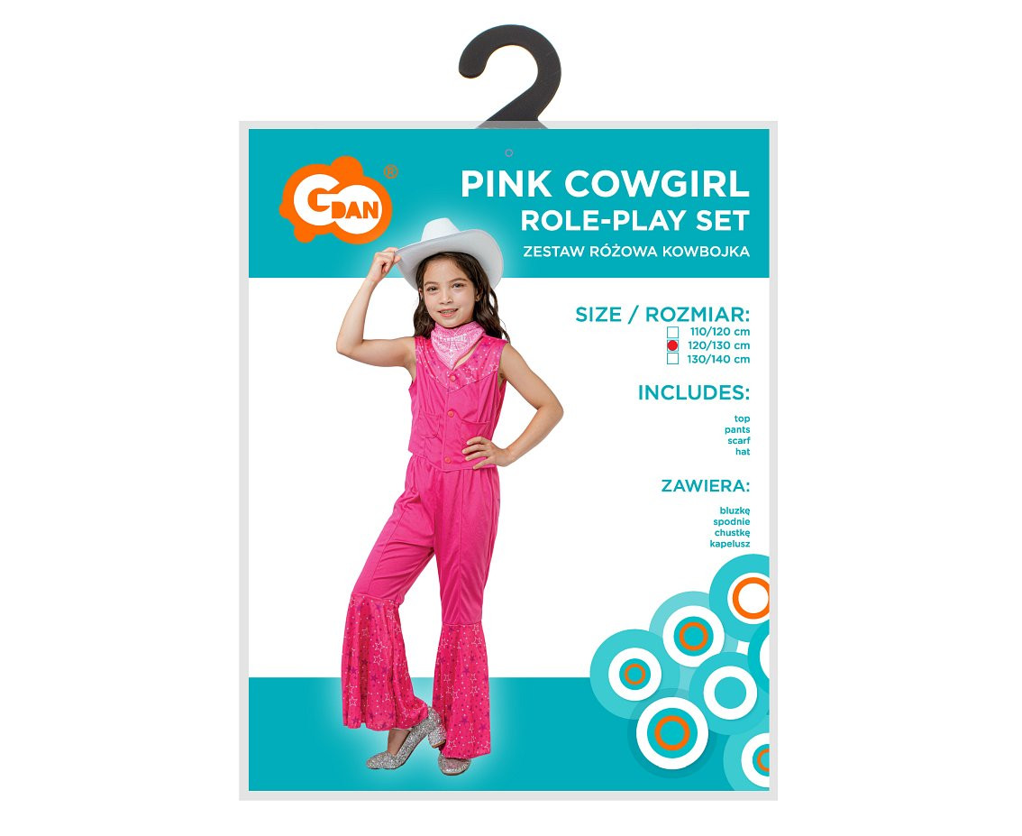 Role play-set for kids Pink Cowgirl (top, pants, scarf, hat), size 120/130 cm