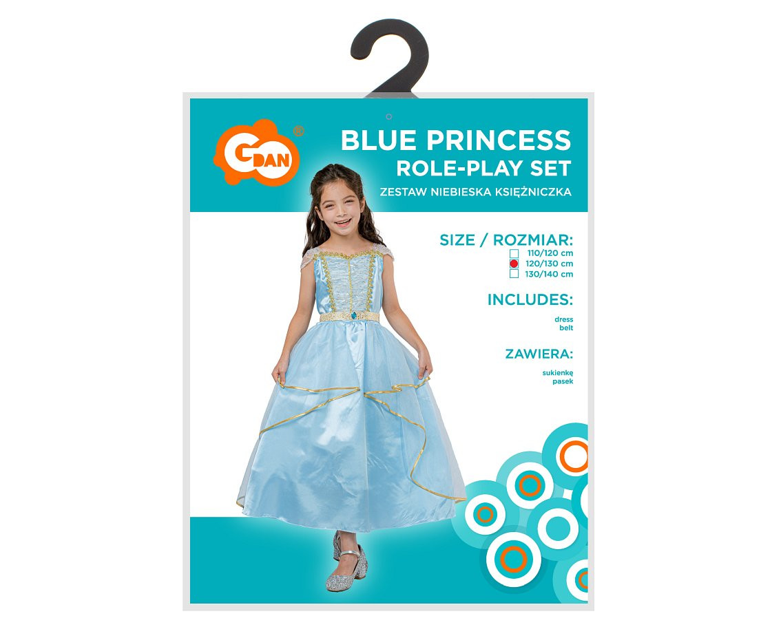 Role play-set for kids Blue Princess (dress, belt), size 120/130 cm