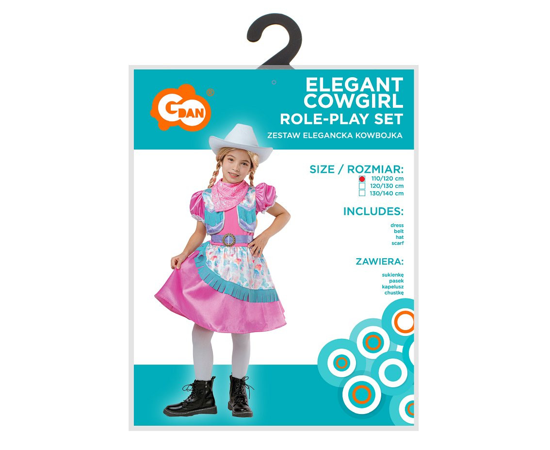 Role play-set for kids Elegant Cowgirl (dress, belt, hat, scarf), size 110/120 cm