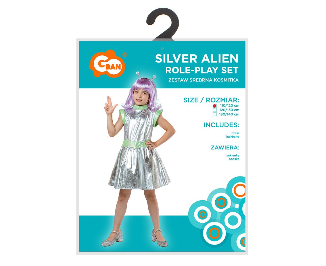 Role play-set for kids Silver Alien (dress, hairband), size 110/120 cm