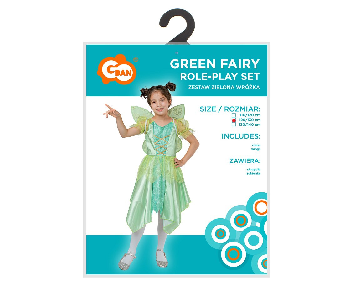Role play-set for kids Green Fairy (dress, wings), size 120/130 cm