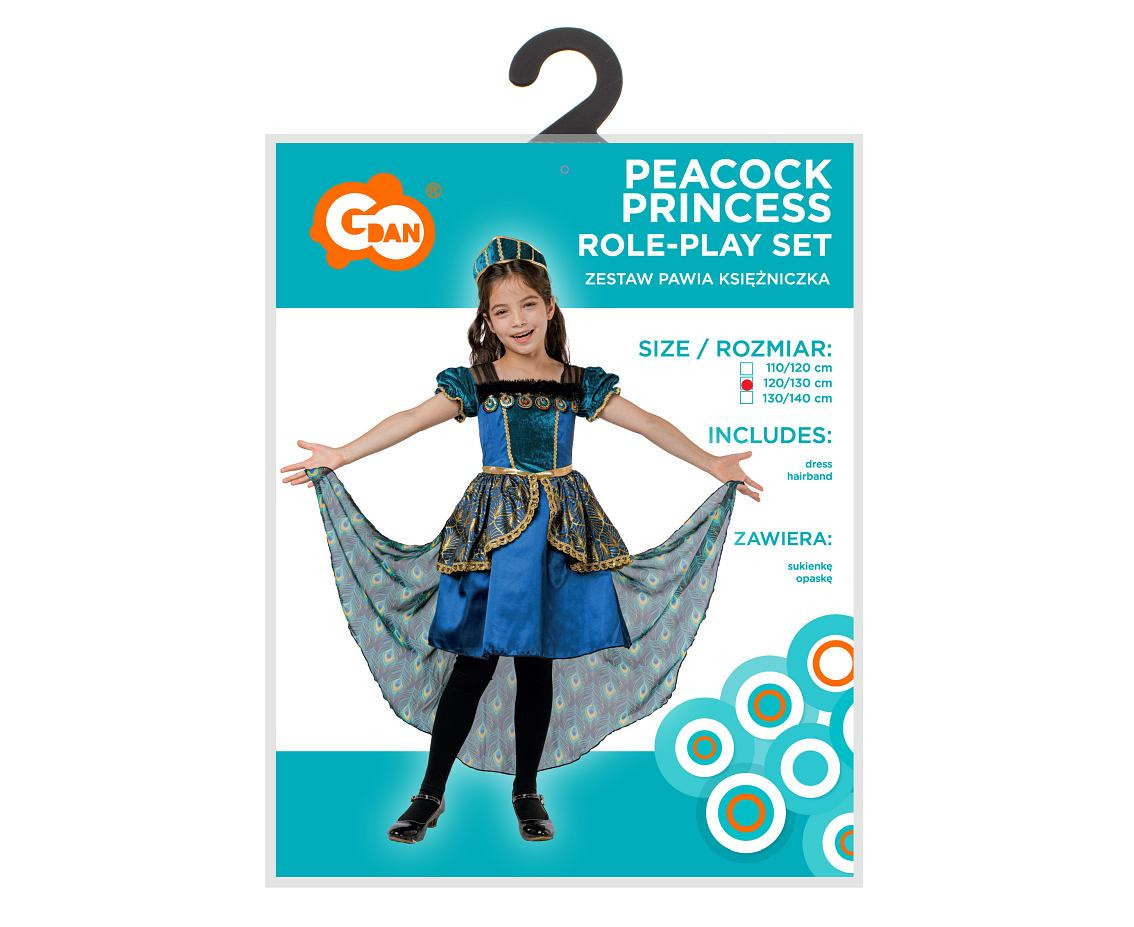 Role play-set for kids Peacock Princess (dress, hairband), size 120/130 cm