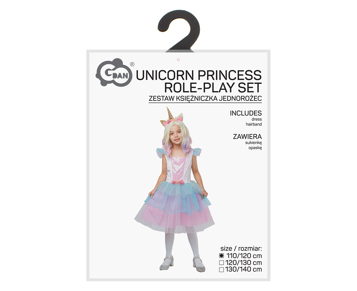 Role play-set for kids Unicorn Princess (dress, hairband), size 110/120 cm