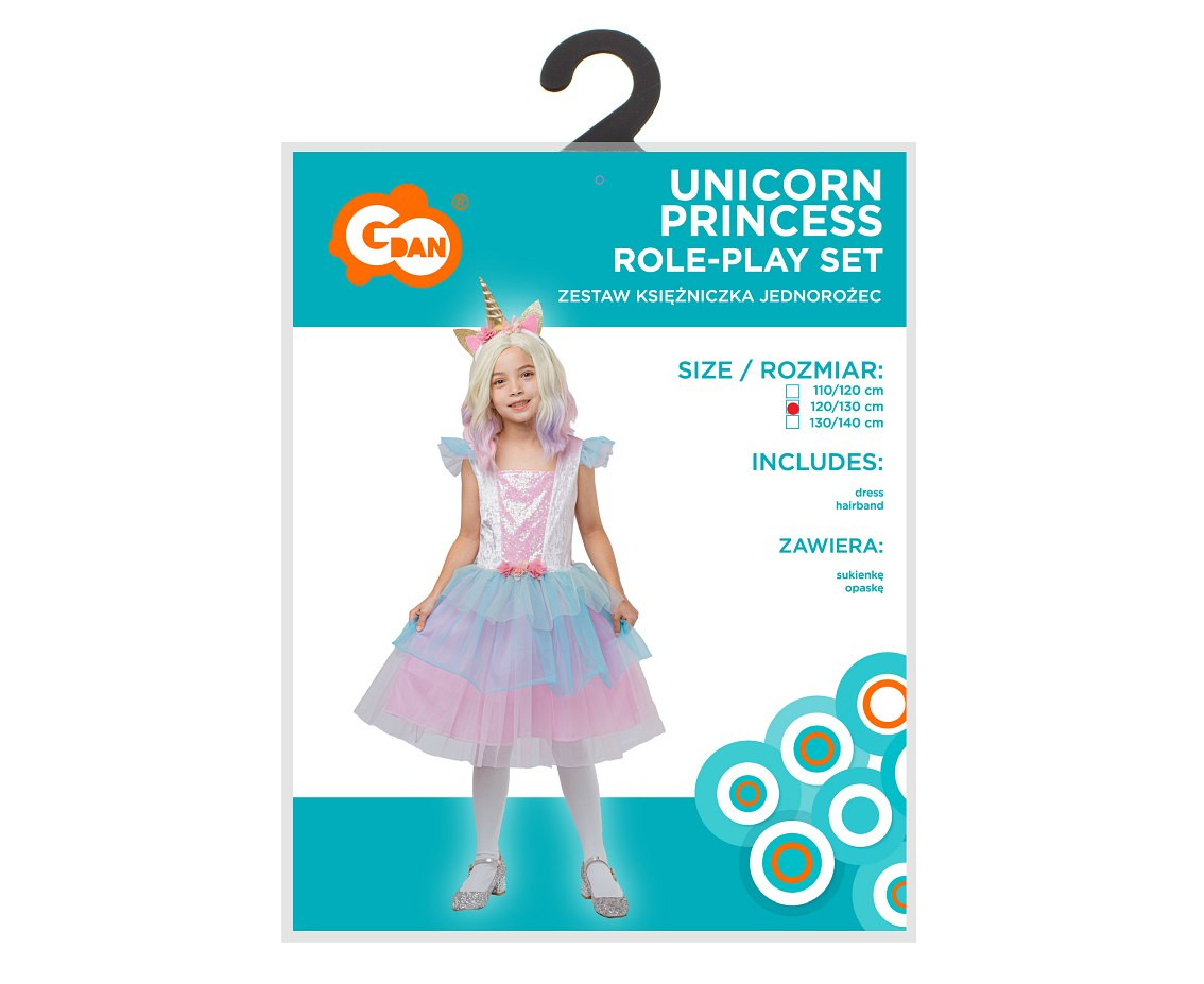 Role play-set for kids Unicorn Princess (dress, hairband), size 120/130 cm